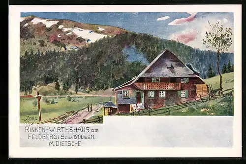 Künstler-AK Ludwig Zorn: Feldberg / Schwarzwald, Rinken-Wirtshaus M. Dietsche