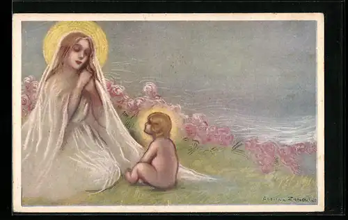 Künstler-AK A. Zandrino: Frau schaut auf ein kleines Kind