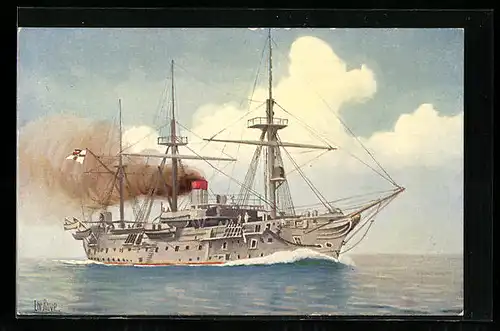 Künstler-AK Christopher Rave: Deutsches Torpedo-Versuchs- und Schulschiff Blücher, 1877