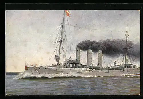 Künstler-AK Christopher Rave: Kriegsschiff S. M. Hamburg in voller Fahrt, 1903