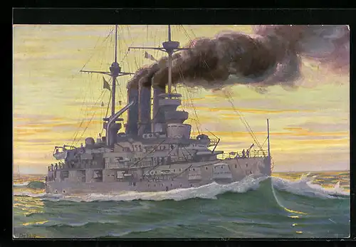 Künstler-AK Christopher Rave: Linienschiff Deutschland in voller Fahrt