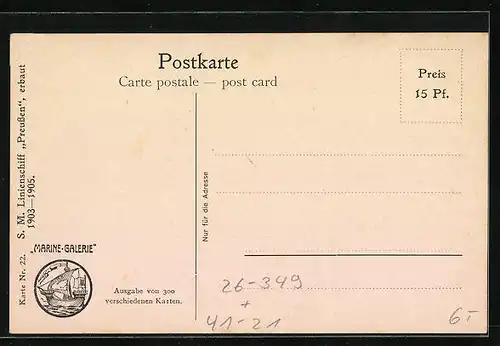 Künstler-AK Christopher Rave: SM Linienschiff Preussen, erbaut 1903-1905