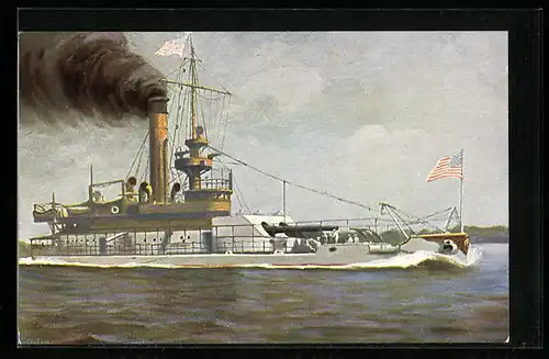 Künstler-AK Christopher Rave: Küstenpanzer Arkansas, Vereinigte Staaten 1900