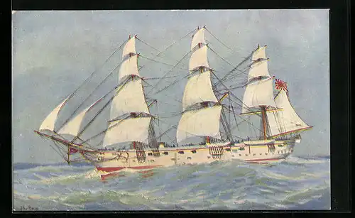 Künstler-AK Christopher Rave: Erstes japan. Kriegsschiff Tsukuba, 19. Jahrhundert
