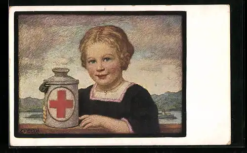 Künstler-AK Ludwig von Zumbusch: Rotes Kreuz, Junges Mädchen mit einer verschlossenen Dose