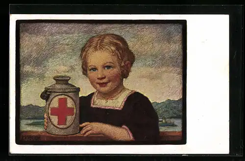 Künstler-AK Ludwig von Zumbusch: Rotes Kreuz, Junges Mädchen mit einer verschlossenen Dose