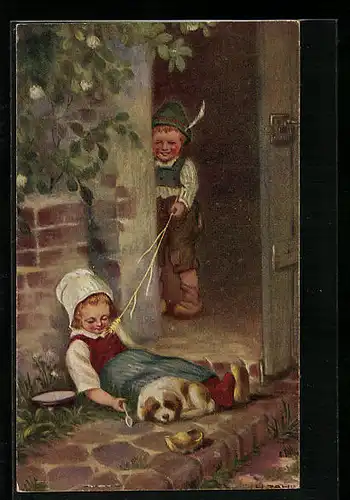 Künstler-AK H. Zahl: Schelmenstreich eines Knaben