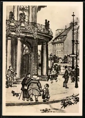 Künstler-AK Heinrich Zille: Berlin, Das Ephraimhaus, mit Strassengeiger und Passanten