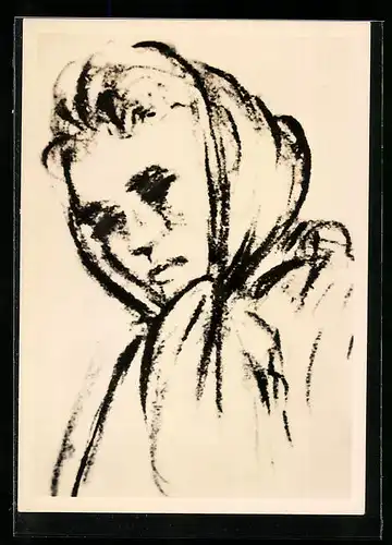 Künstler-AK Heinrich Zille: Kopfstudie, Frau mit Kopftuch