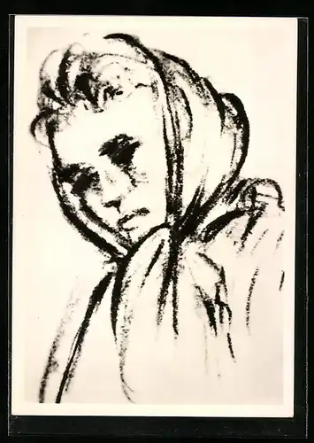 Künstler-AK Heinrich Zille: Kopfstudie einer Frau mit Kopftuch
