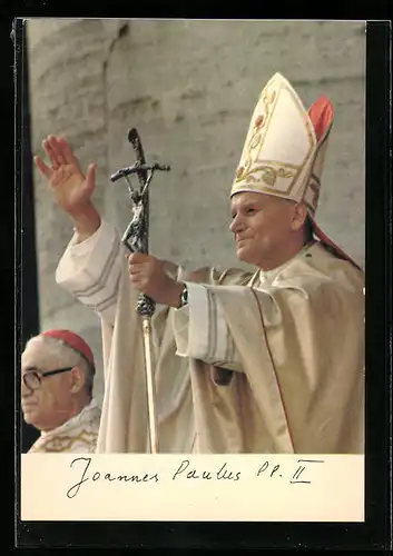 AK Papst Johannes Paul II. mit Ferula und Mitra