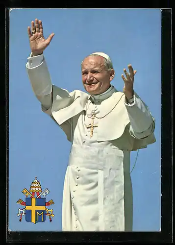 AK Papst Johannes Paul II. hebt grüssend die Arme