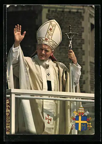AK Papst Johannes Paul II. mit Ferula und Mitra