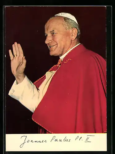 AK Papst Johannes Paul II. hebt grüssend den Arm