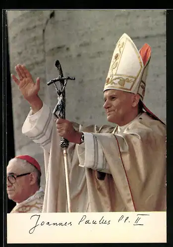 AK Papst Johannes Paul II. mit Ferula und Mitra