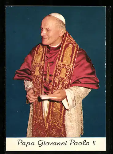AK Papst Johannes Paul II. im rot-weissen Ornat