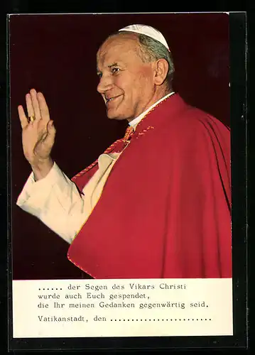AK Papst Johannes Paul II. hebt die Hand zum Gruss