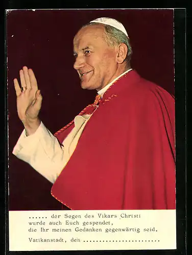 AK Papst Johannes Paul II. mit zum Segen erhobener Hand