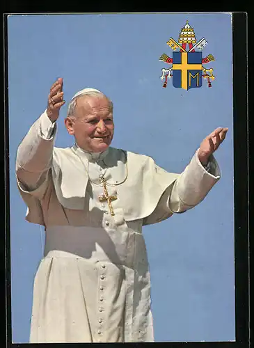 AK Papst Johannes Paul II., freudestrahlend mit offenen Armen