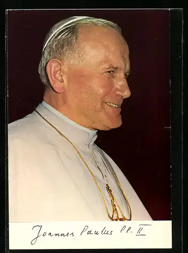 AK Papst Johannes Paul II. lächelnd im Profil