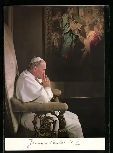 AK Papst Johannes Paul II. im Gebet auf einem Stuhl
