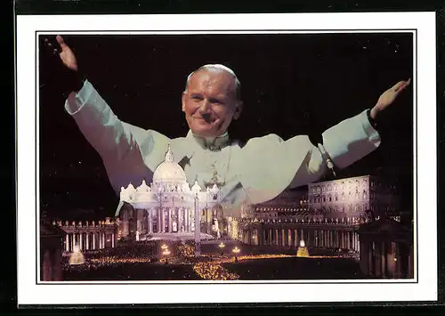 AK Papst Johannes Paul II., Petersdom bei Nacht