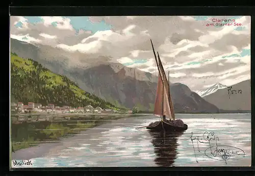 Künstler-AK Alfred Mailick: Clarens, Blick auf den Ort am Glarner See