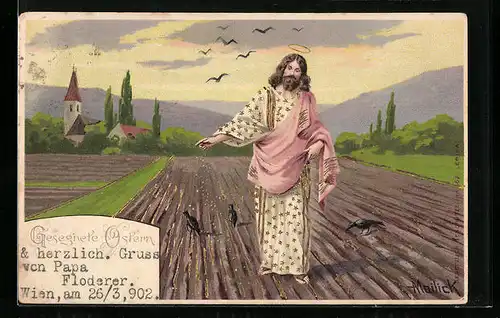Künstler-AK Alfred Mailick: Jesus auf einem Feld mit Krähen