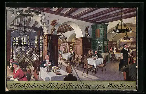 Künstler-AK Fritz Quidenus: Trinkstube im Kgl. Hofbräuhaus zu München
