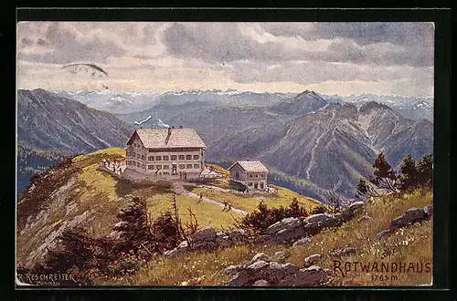 Künstler-AK Rudolf Reschreiter: Rotwandhaus mit Umgebung