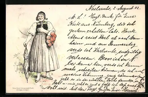 Künstler-AK Fritz Reiss: Frau in Schwarzwälder Tracht