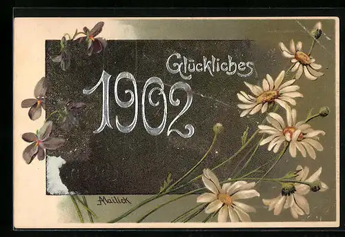 Künstler-AK Alfred Mailick: Margeriten und Veilchen, Glückliches 1902