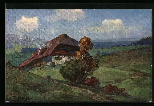 Künstler-AK Fritz Reiss: Sommer im Schwarzwald, Landschaft mit Haus