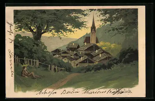 Künstler-AK Alfred Mailick: Dorfidylle mit Kirche