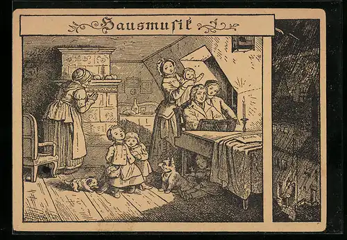 Künstler-AK Ludwig Richter: Hausmusik, Familie am Tisch