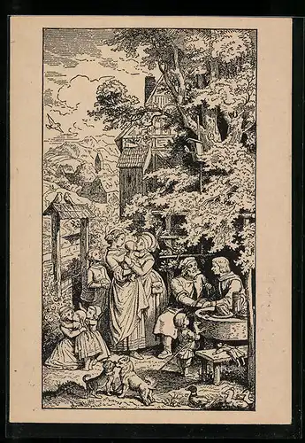 Künstler-AK Ludwig Richter: Besuch auf dem Lande