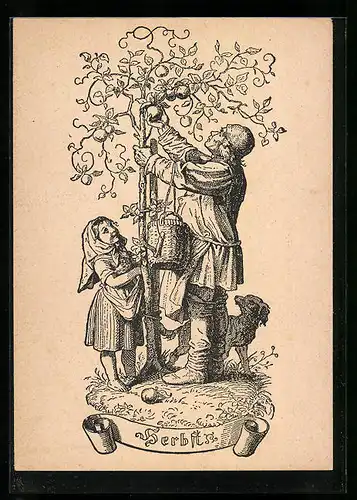 Künstler-AK Ludwig Richter: Herbst, Apfelernte