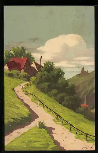 Künstler-AK Alfred Mailick: Strassenpartie am Eingang zu einem Gebirgsdorf