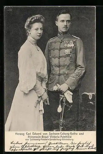 AK Herzog Carl Eduard von Sachsen-Coburg-Gotha und Braut Victoria-Adelheid