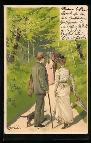 Künstler-AK Alfred Mailick: Waldspaziergang im Frühlingswald