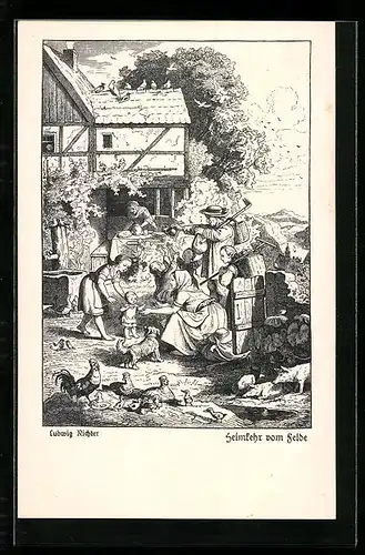 Künstler-AK Ludwig Richter: Neuer Strauss fürs Haus, Heimkehr vom Felde