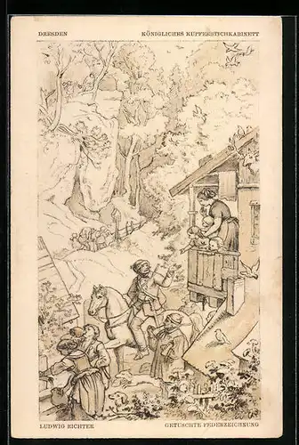 Künstler-AK Ludwig Richter: Leben am Brunnen