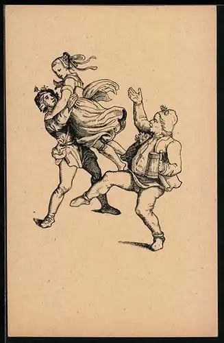 Künstler-AK Ludwig Richter: Tanzende Bauern, Beschauliches und Erbauliches