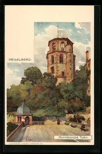 Künstler-AK Karl Mutter: Heidelberg, Achteckiger Turm