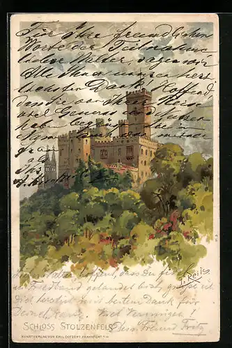 Künstler-AK Fritz Reiss: Schloss Stolzenfels