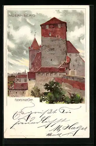 Künstler-AK Karl Mutter: Nürnberg, Fuenfeckiger Turm
