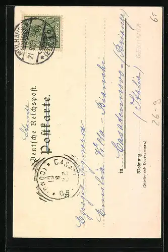 Künstler-AK Karl Mutter: Karlsruhe, Boot auf Teich, Amtsgebäude