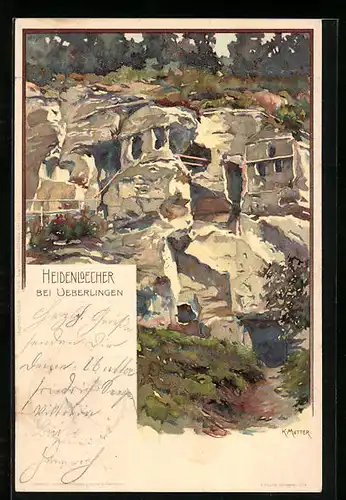 Künstler-AK Karl Mutter: Überlingen, Blick auf die Heidenlöcher