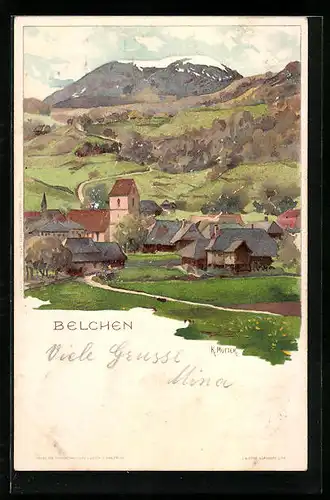 Künstler-AK Karl Mutter: Belchen, Teilansicht mit Kirche