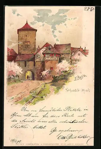Künstler-AK Schwäbisch Hall, Das Tor im Frühling